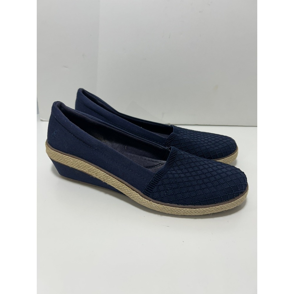 GRASSHOPPER Navy Blue Canvas Comfort Slip On Shoes Wedge Heel Casual Womens 7M